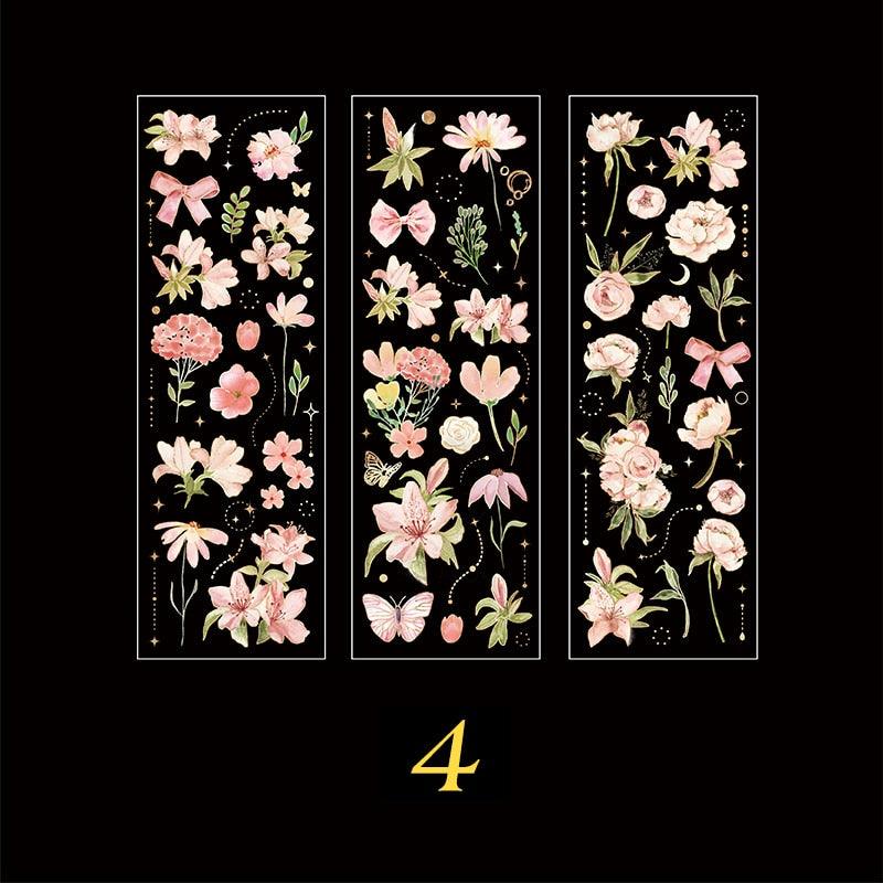 BUKE  4 Styles 3pcs/bag Vintage Plants Bronzing Sticker Literary Aesthetic Flower Hand Account Decoration Stationery Stickers - bukenotebook