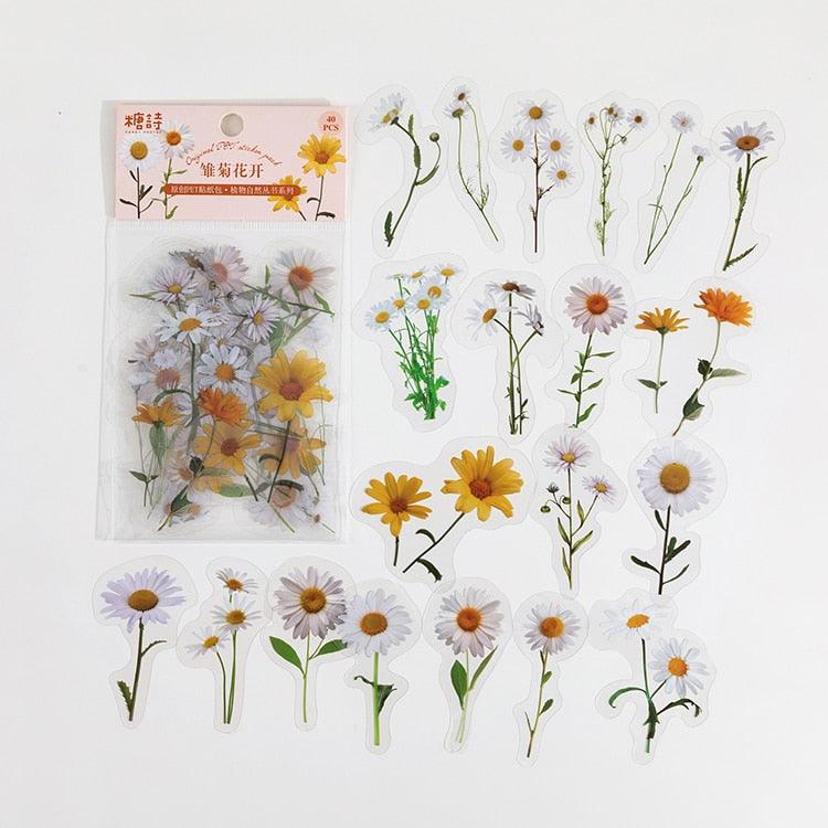 BUKE  40Pcs/Bag Plant Flower Series Decorative Diary Sticker Scrapbook Planner Decorative Stationery Sticker - bukenotebook