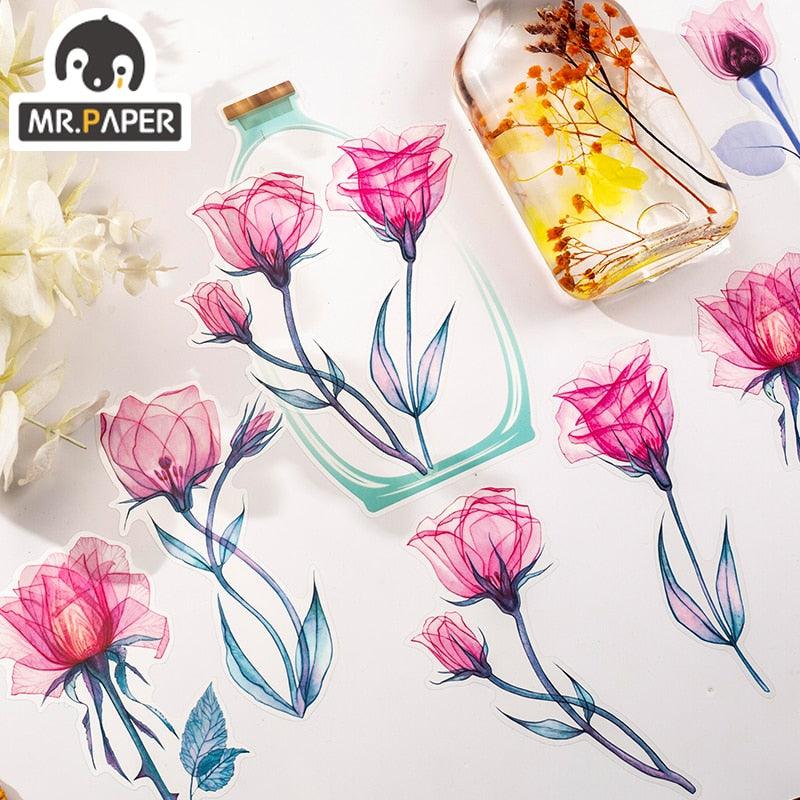 BUKE 8 Designs Beautiful Day Flower Of Life Series Ink PET Sticker Pack Creative Hand Account DIY Decorative Collage Sticker - bukenotebook