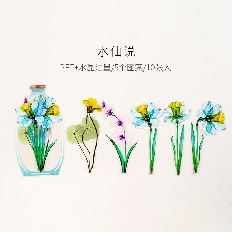 BUKE 8 Designs Beautiful Day Flower Of Life Series Ink PET Sticker Pack Creative Hand Account DIY Decorative Collage Sticker - bukenotebook