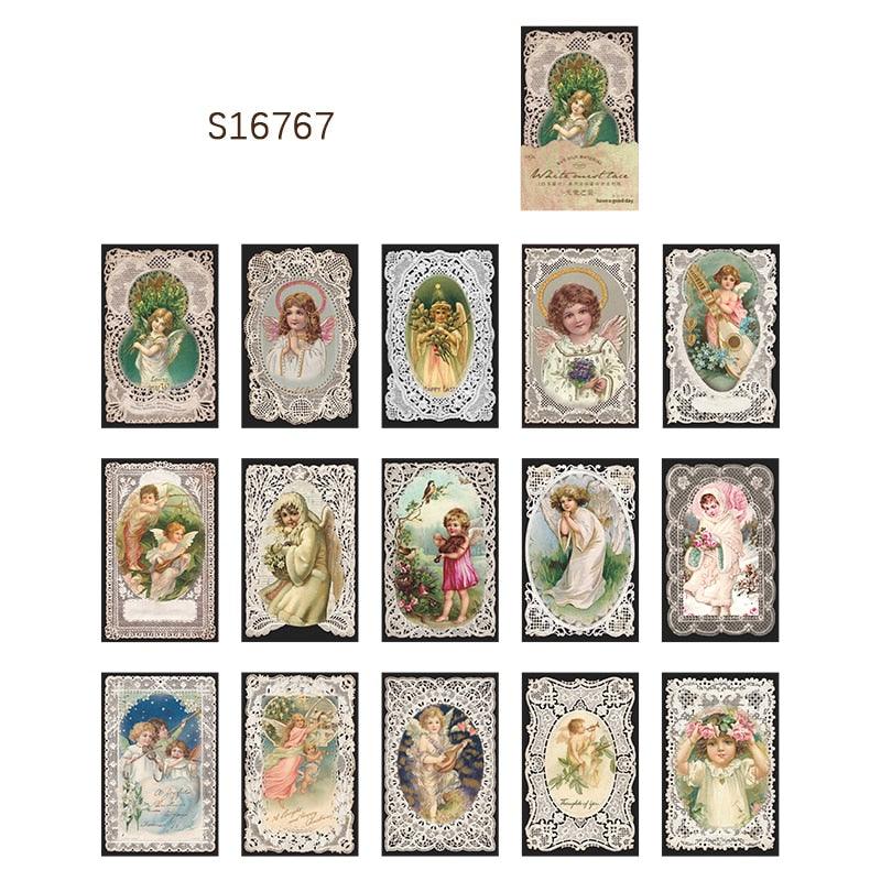 BUKE 8 Style 45 Pcs/bag Retro Creative Material Paper White Fog Lace Material Album Decoration Hand Account DIY Materials - bukenotebook