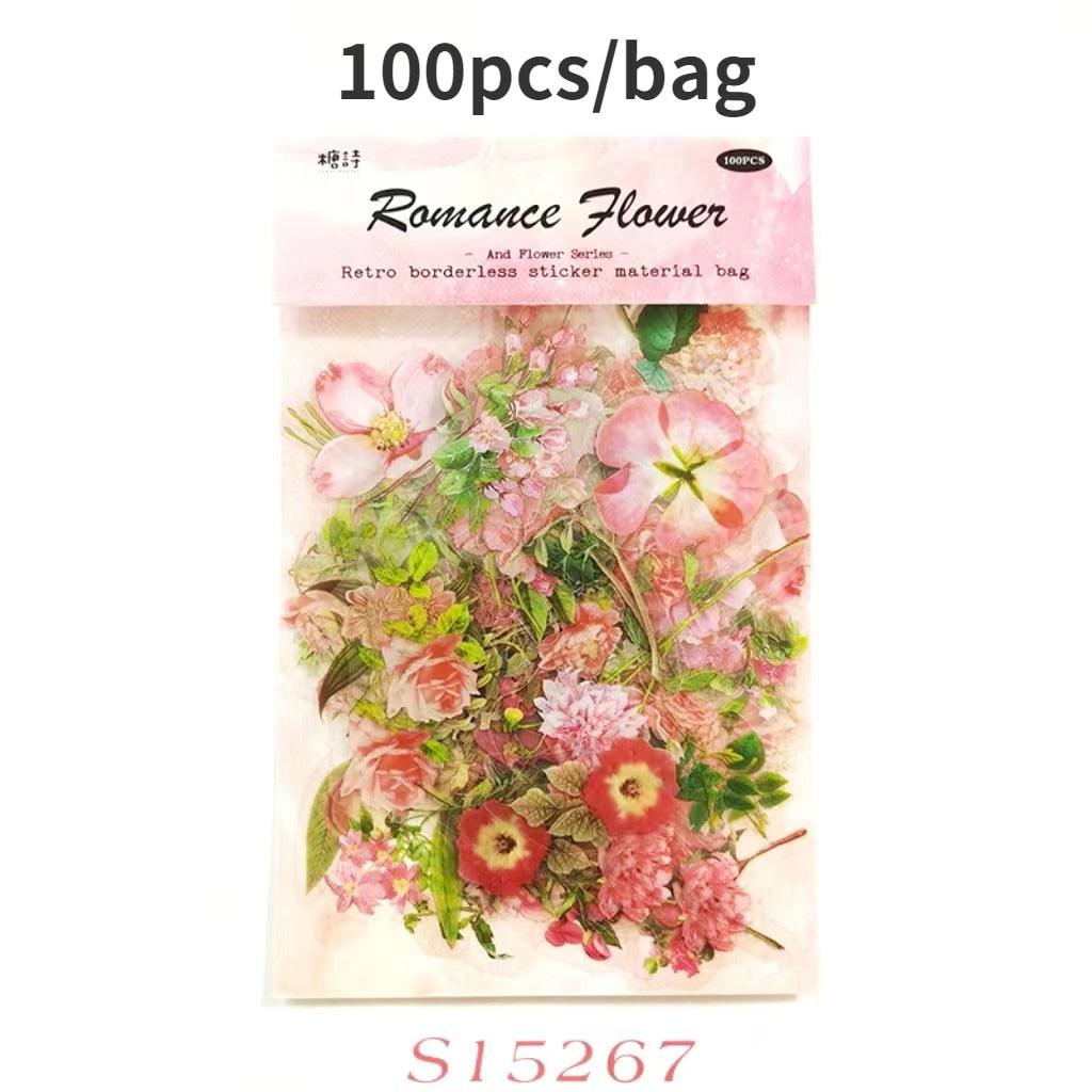 BUKE 6 Styles 100Pcs/Bag Vintage Botanical Stickers Aesthetic Flowers Hand Account Material Decorative Stationery Sticker - bukenotebook