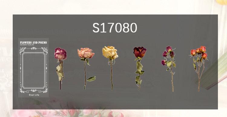 BUKE 6 Styles 6 Pcs/bag Vintage Plant Flower PET Sticker Aesthetic Hand Account Material DIY Decorative Stationery Sticker - bukenotebook