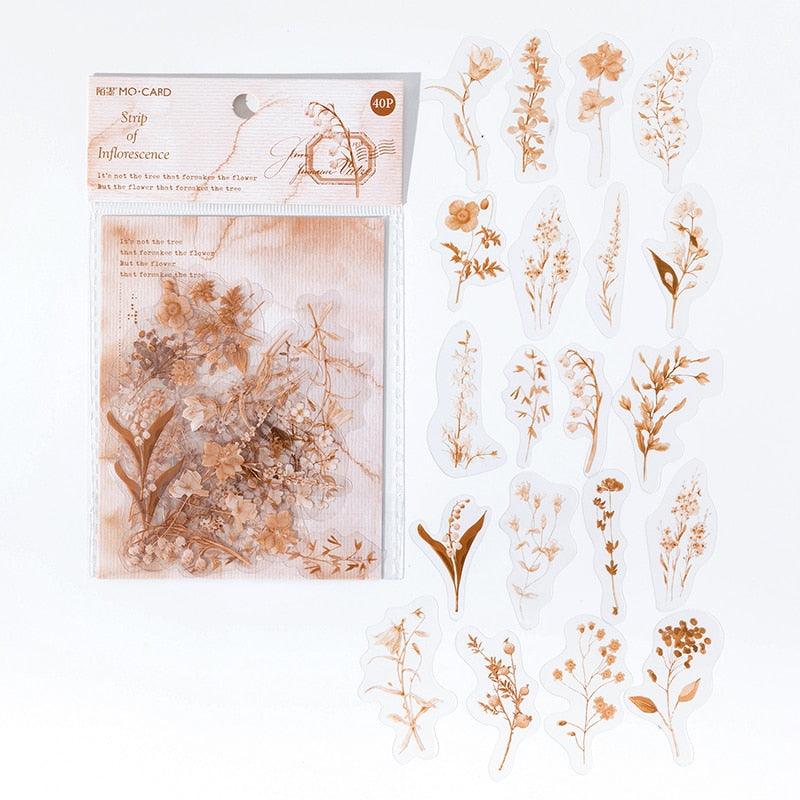 BUKE  6 Styles 40Pcs/Bag Fresh Plant Stickers Pack Literary Aesthetic Flowers Hand Account Decoration Stationery Stickers - bukenotebook