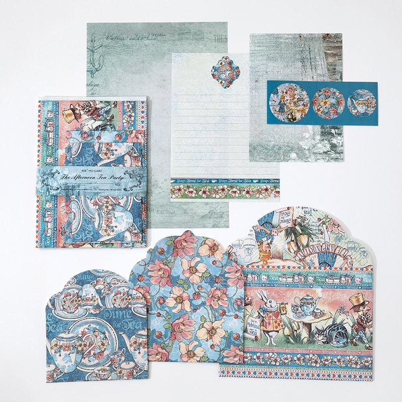 BUKE 6 Styles 7Pcs/Set Vintage Flower Envelope Set Literary Classical Writable Letter Paper Sealing Sticker Envelope Set - bukenotebook