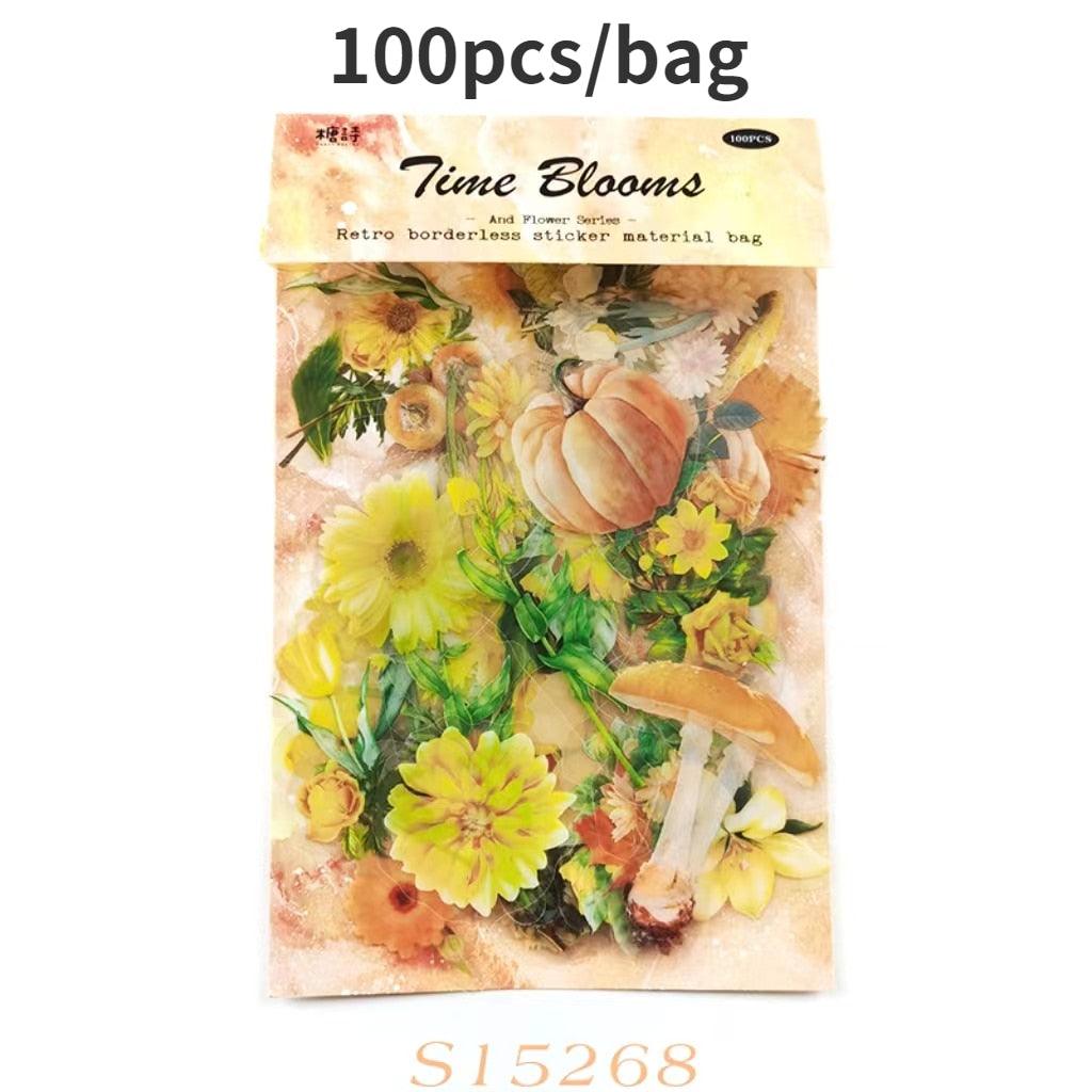 BUKE 6 Styles 100Pcs/Bag Vintage Botanical Stickers Aesthetic Flowers Hand Account Material Decorative Stationery Sticker - bukenotebook