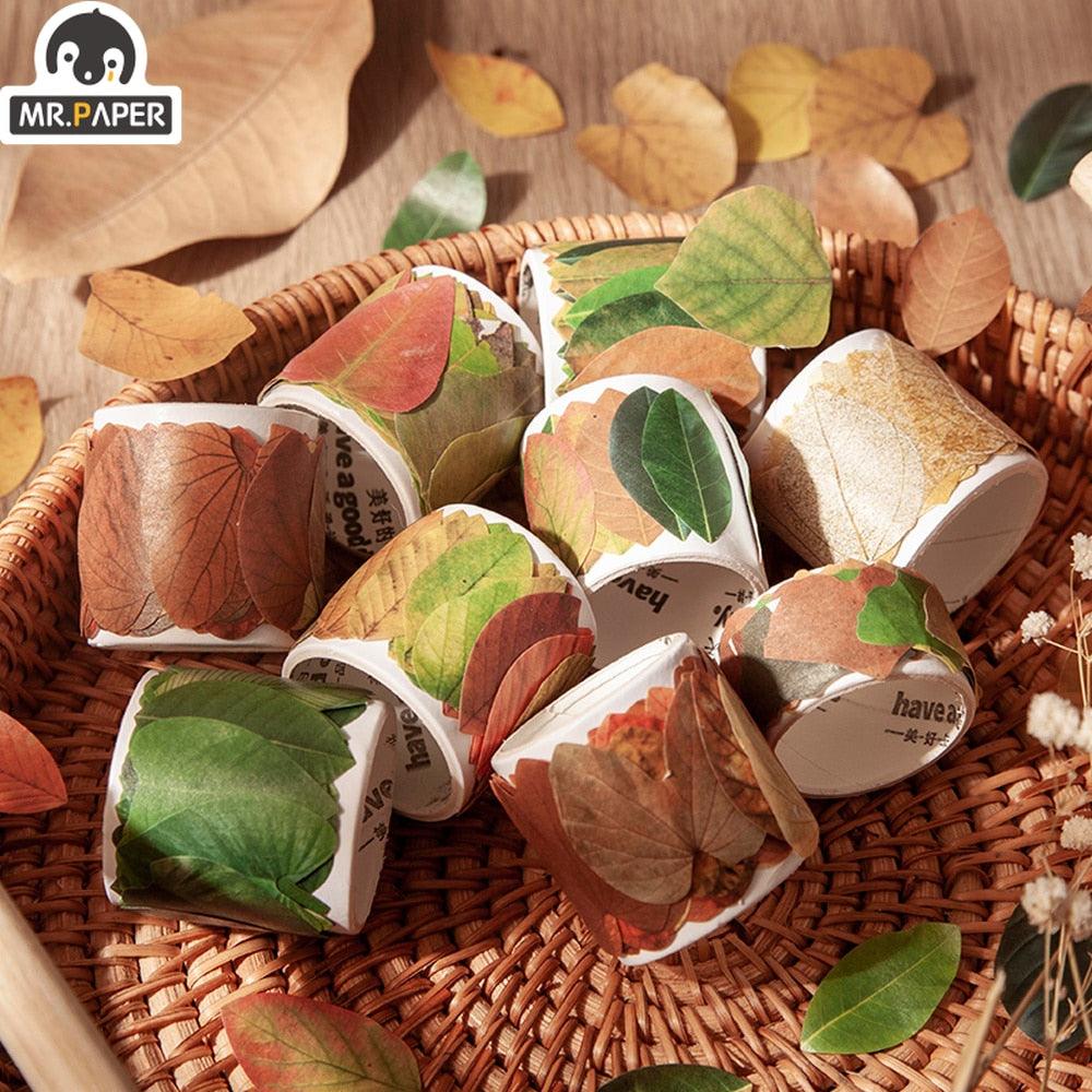 BUKE 8 Styles Aesthetic Leaves Washi Tape Stickers Creative Literary DIY Fallen Leaves Hand Account Decorative masking tape - bukenotebook