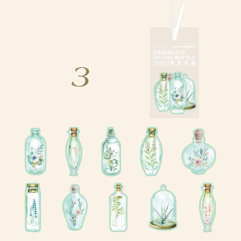 BUKE 6 Styles 20Pcs/Bag Aesthetic Flower Sticker Literary Glass Bottle Plant Hand Account Decoration Stationery Sticker - bukenotebook