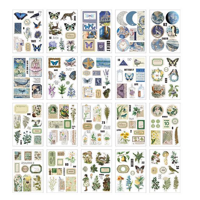 BUKE 4 Styles 20Pcs / Set Retro Plant Sticker Book Creative INS Style Hand Account Material Paper Decorative Stickers - bukenotebook