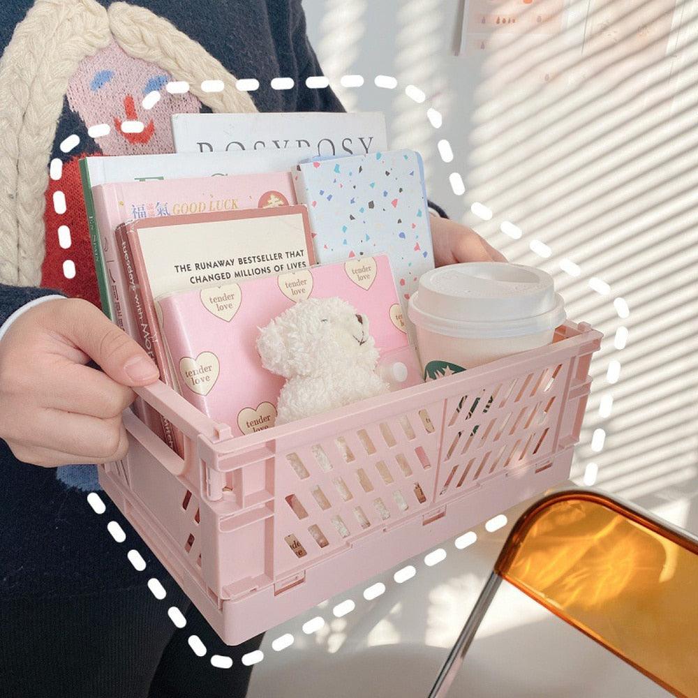 BUKE 6 Styles Plastic Stackable Foldable Stationary Holder Simple Cute Student Office Desktop Storage Stationery Organizer - bukenotebook