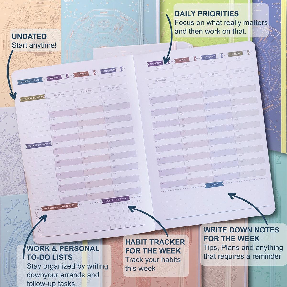 Agenda 2023 Daily Planner Goal Setting Undated Weekly Monthly Year