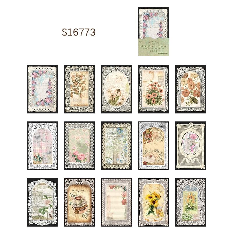 BUKE 8 Style 45 Pcs/bag Retro Creative Material Paper White Fog Lace Material Album Decoration Hand Account DIY Materials - bukenotebook