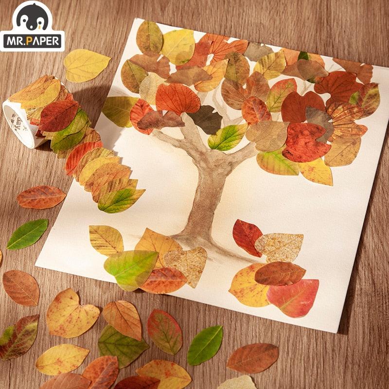 BUKE 8 Styles Aesthetic Leaves Washi Tape Stickers Creative Literary DIY Fallen Leaves Hand Account Decorative masking tape - bukenotebook