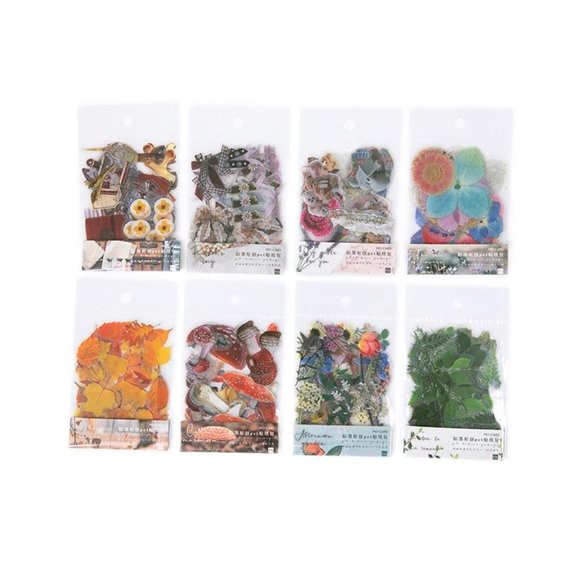 BUKE 40Pcs/bag Plant Flower Mushroom Ginkgo Pet Deco Diary Stickers Scrapbooking Planner Decorative Stationery Stickers - bukenotebook
