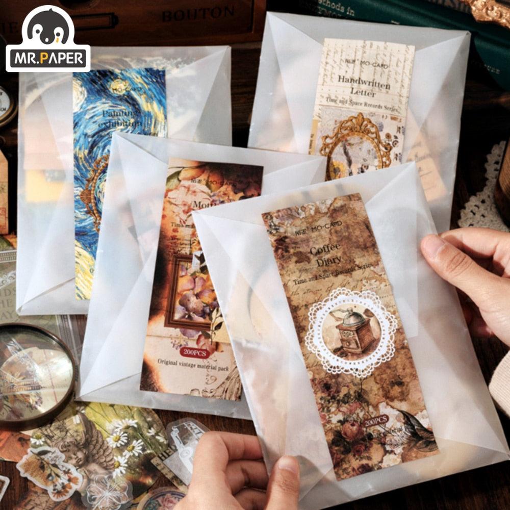 BUKE 4 Styles 200pcs/bag Vintage Coffee Stickers Creative Painting Exhibition Hand Account Decorative Stationery Stickers - bukenotebook