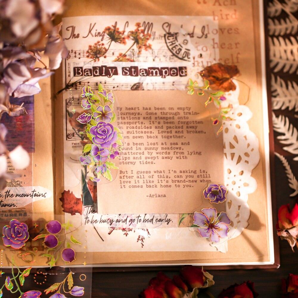 BUKE  4 Styles 3pcs/bag Vintage Plants Bronzing Sticker Literary Aesthetic Flower Hand Account Decoration Stationery Stickers - bukenotebook