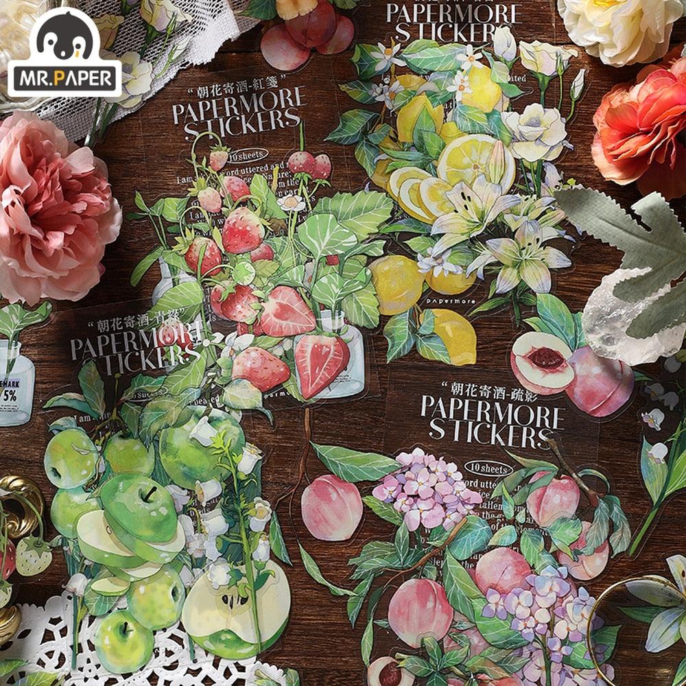 BUKE  4 Styles 10 Pcs/Bag Aesthetic Botanical Sticker Pack Literary Fresh Fruit Scrapbooking Decorative Stationery Stickers - bukenotebook