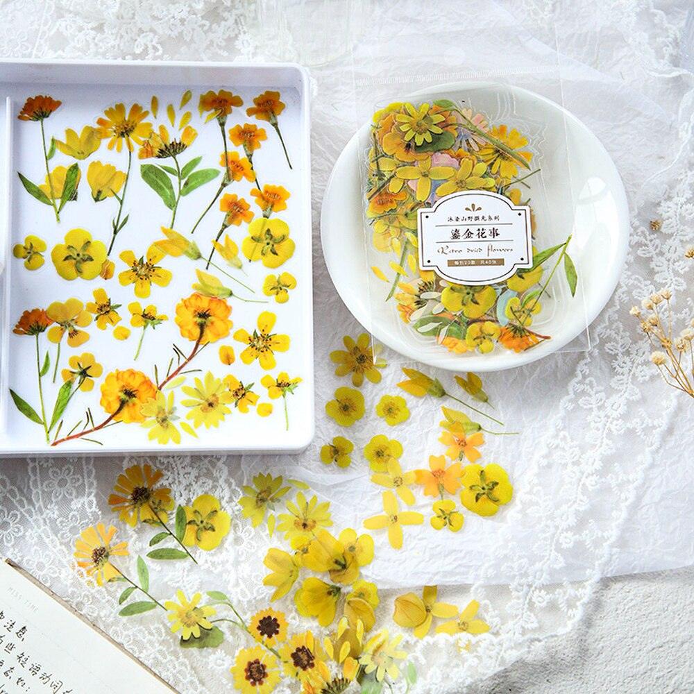 BUKE 2 Styles 40Pcs/Bag Fresh Flower Stickers Ins Style Cute Hand Account Material Stickers Decorative Stationery Stickers - bukenotebook
