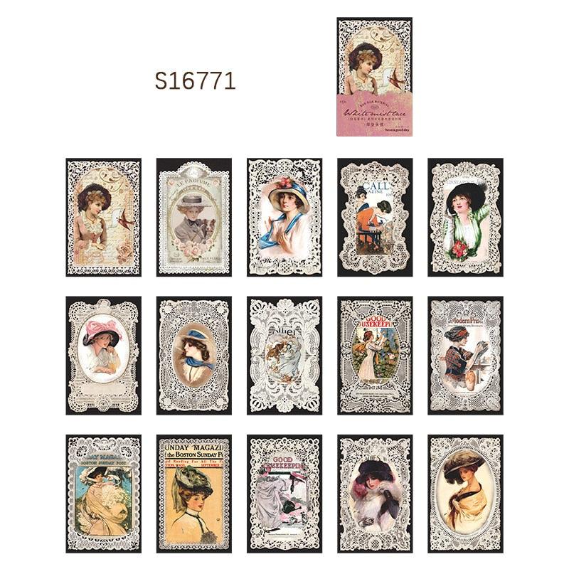 BUKE 8 Style 45 Pcs/bag Retro Creative Material Paper White Fog Lace Material Album Decoration Hand Account DIY Materials - bukenotebook