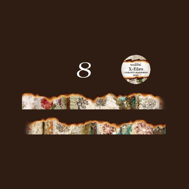 BUKE 8 Styles 300cm Vintage Burning Shaped Washi Tape Literary Old Newspaper DIY Hand Account Decorative Sticker Washi Tape - bukenotebook