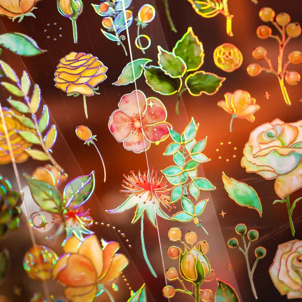 BUKE  4 Styles 3pcs/bag Vintage Plants Bronzing Sticker Literary Aesthetic Flower Hand Account Decoration Stationery Stickers - bukenotebook