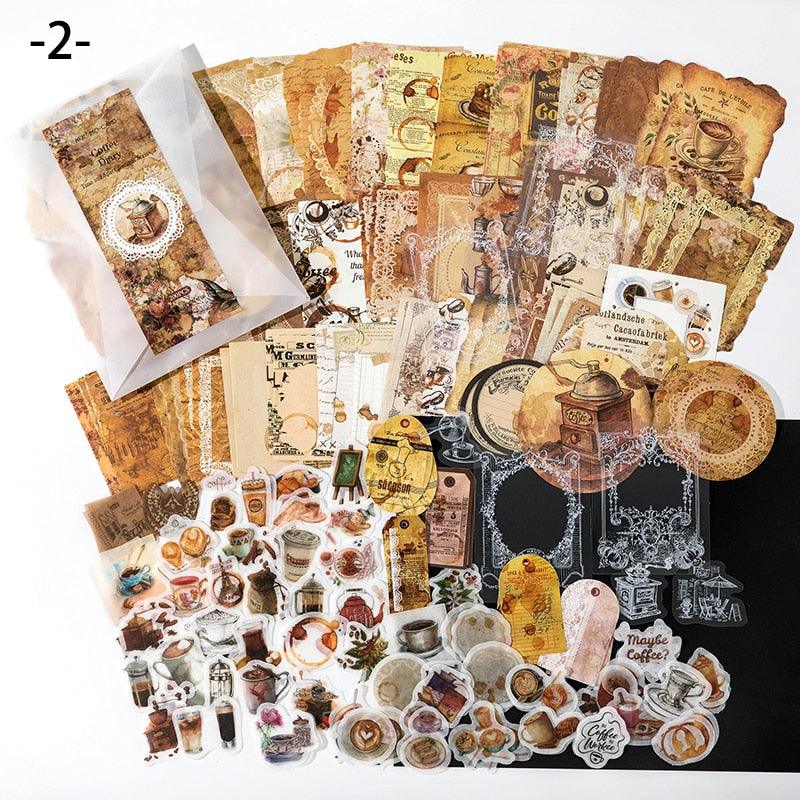 BUKE 4 Styles 200pcs/bag Vintage Coffee Stickers Creative Painting Exhibition Hand Account Decorative Stationery Stickers - bukenotebook