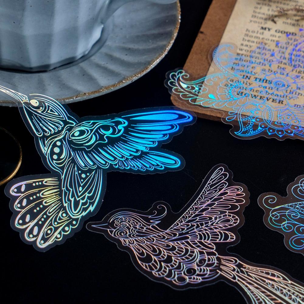 BUKE 8 Styles 10Pcs/Bag Vintage Laser Animal Sticker Art Aesthetic Feather Hand Account Decoration Stationery Sticker - bukenotebook