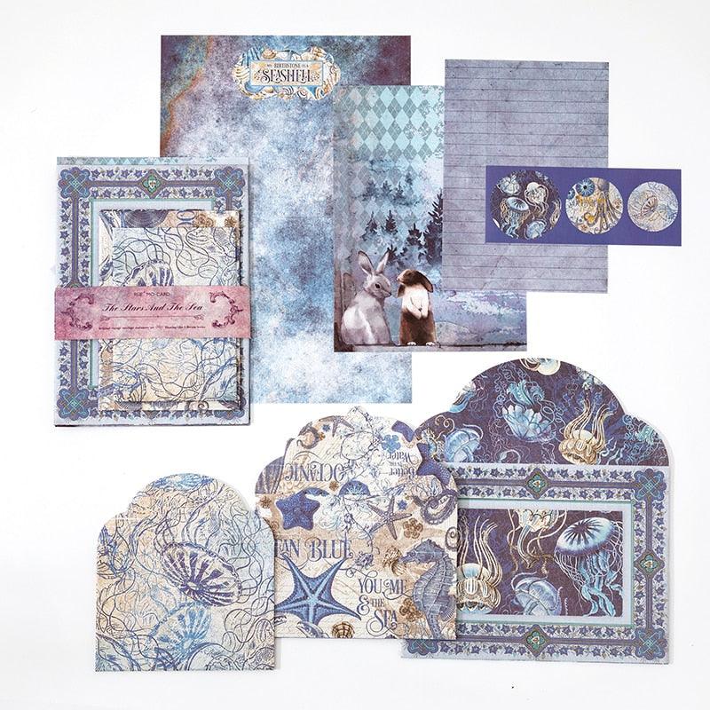 BUKE 6 Styles 7Pcs/Set Vintage Flower Envelope Set Literary Classical Writable Letter Paper Sealing Sticker Envelope Set - bukenotebook