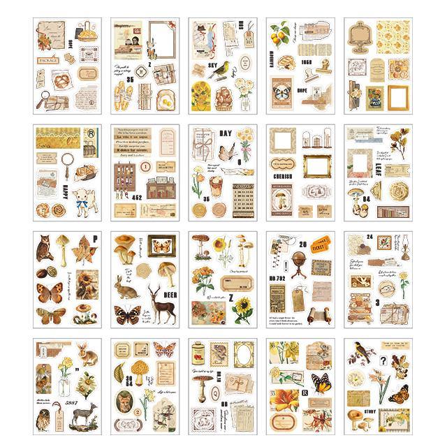 BUKE 4 Styles 20Pcs / Set Retro Plant Sticker Book Creative INS Style Hand Account Material Paper Decorative Stickers - bukenotebook
