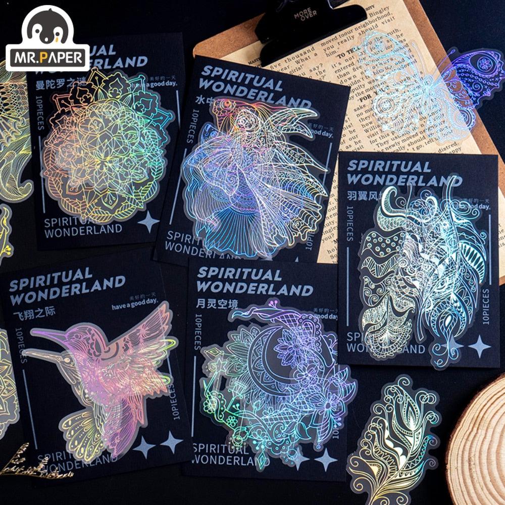 BUKE 8 Styles 10Pcs/Bag Vintage Laser Animal Sticker Art Aesthetic Feather Hand Account Decoration Stationery Sticker - bukenotebook
