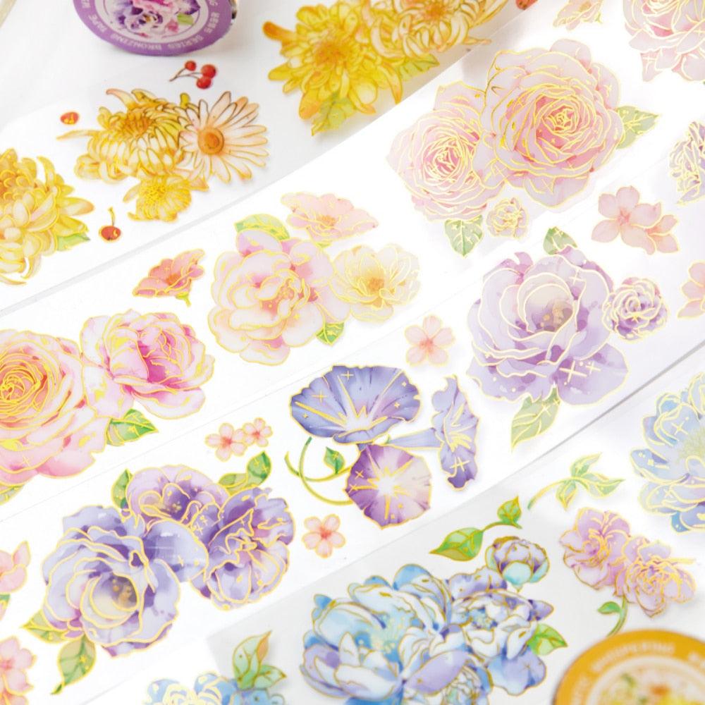 BUKE 4 Style 300cm/roll  Aesthetic Flower PET Tape Creative  Fresh Hand Account Material Decorative Stationery Tape - bukenotebook