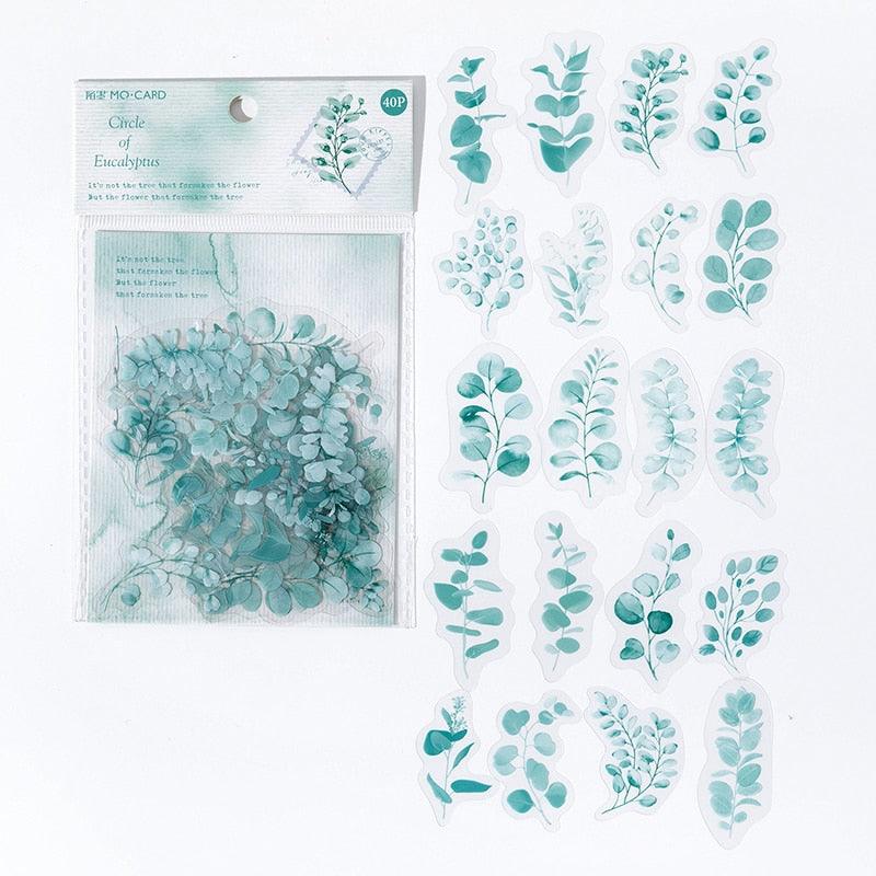 BUKE  6 Styles 40Pcs/Bag Fresh Plant Stickers Pack Literary Aesthetic Flowers Hand Account Decoration Stationery Stickers - bukenotebook