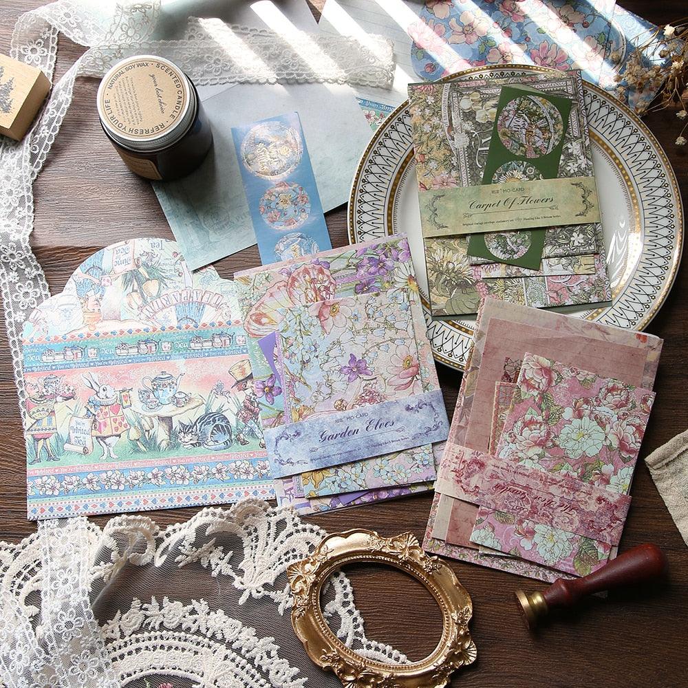 BUKE 6 Styles 7Pcs/Set Vintage Flower Envelope Set Literary Classical Writable Letter Paper Sealing Sticker Envelope Set - bukenotebook