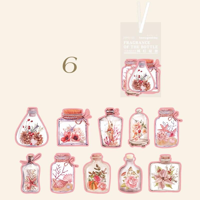 BUKE 6 Styles 20Pcs/Bag Aesthetic Flower Sticker Literary Glass Bottle Plant Hand Account Decoration Stationery Sticker - bukenotebook