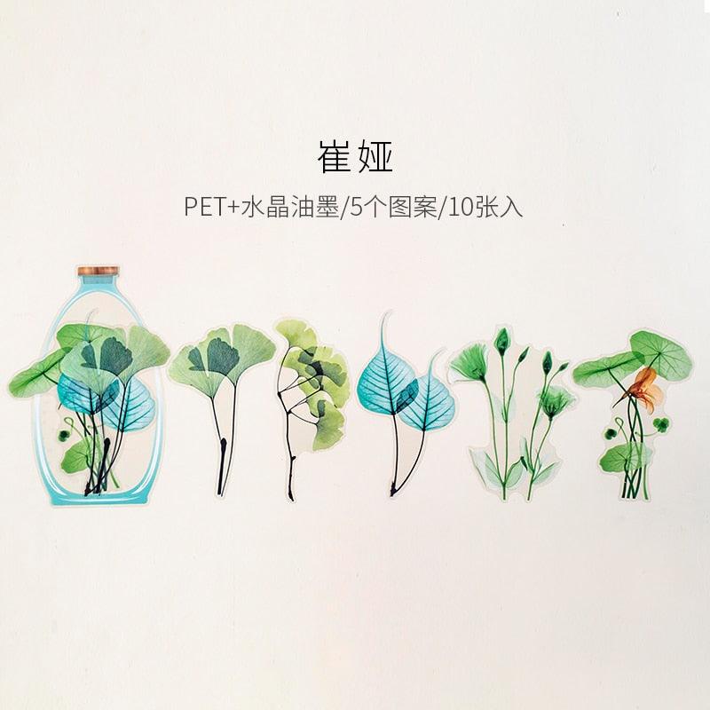 BUKE 8 Designs Beautiful Day Flower Of Life Series Ink PET Sticker Pack Creative Hand Account DIY Decorative Collage Sticker - bukenotebook