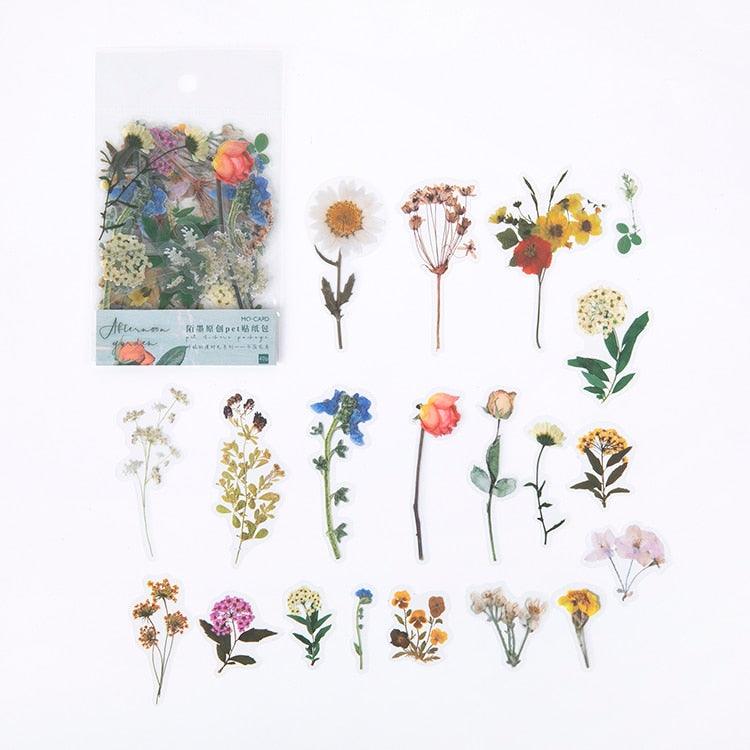 BUKE 40Pcs/bag Plant Flower Mushroom Ginkgo Pet Deco Diary Stickers Scrapbooking Planner Decorative Stationery Stickers - bukenotebook