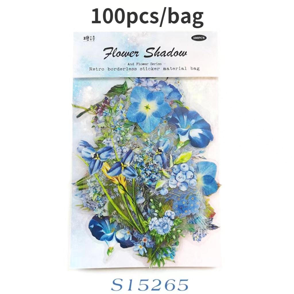 BUKE 6 Styles 100Pcs/Bag Vintage Botanical Stickers Aesthetic Flowers Hand Account Material Decorative Stationery Sticker - bukenotebook