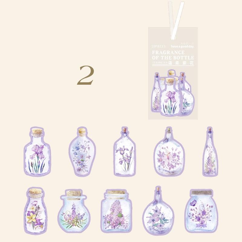 BUKE 6 Styles 20Pcs/Bag Aesthetic Flower Sticker Literary Glass Bottle Plant Hand Account Decoration Stationery Sticker - bukenotebook