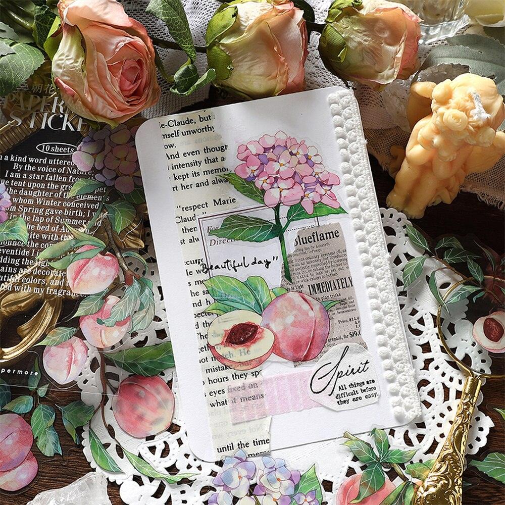 BUKE  4 Styles 10 Pcs/Bag Aesthetic Botanical Sticker Pack Literary Fresh Fruit Scrapbooking Decorative Stationery Stickers - bukenotebook