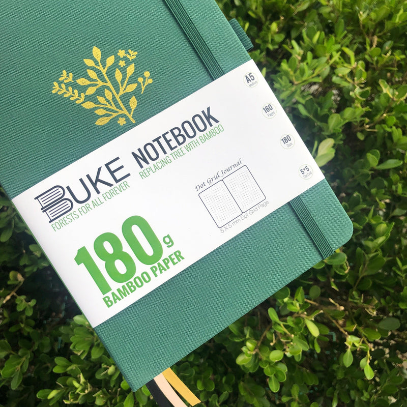 BUKE Green Botanical Fabric Dot Grid Notebook 180gsm Bamboo Paper-zoom-